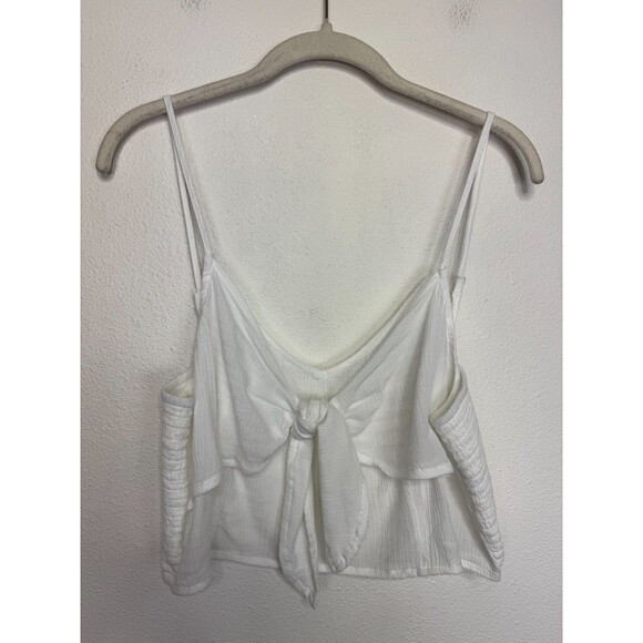 Aerie XL Tie Front Cropped Tank Top White Smocked Sleeveless V-Neck NWT - Picture 2 of 11